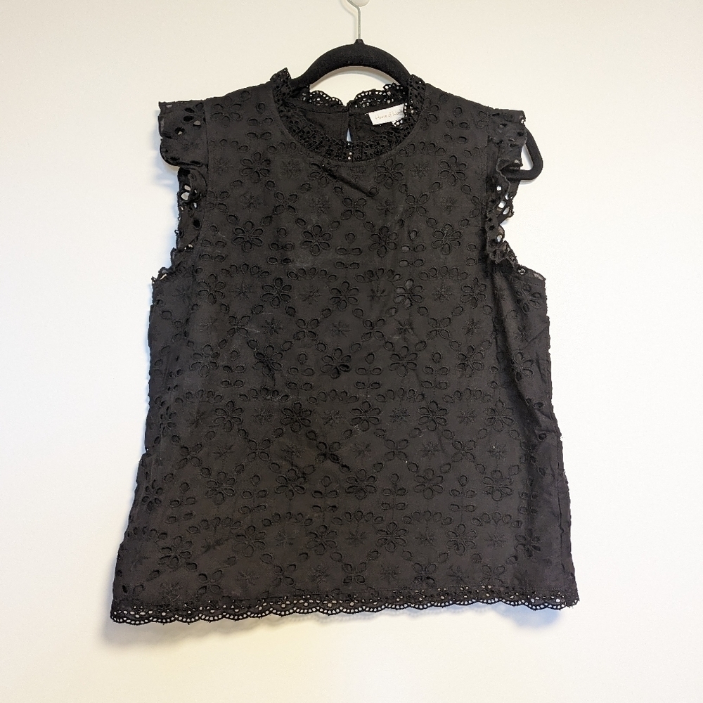 House of Harlow Black Eyelet Blouse Top